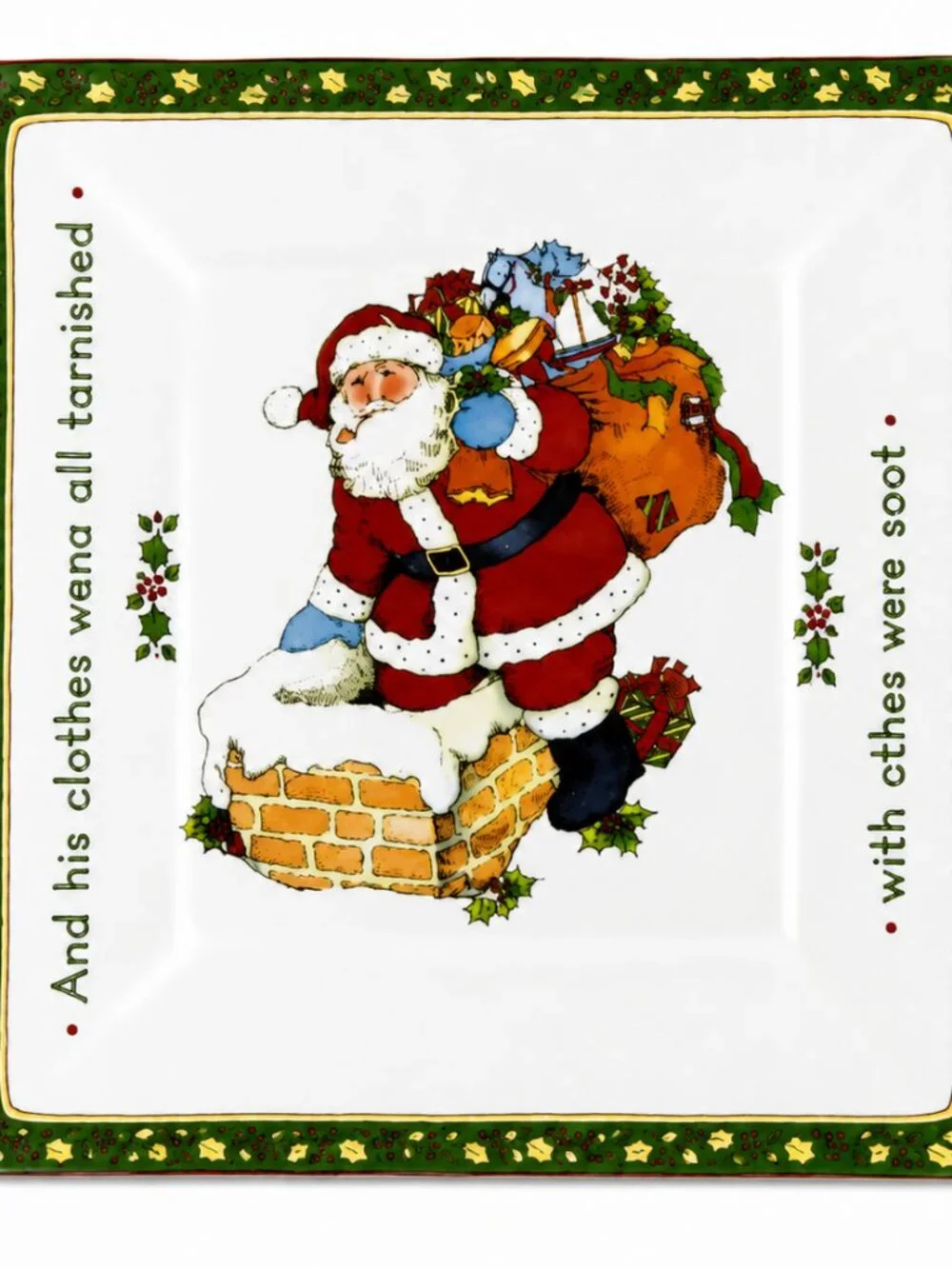 Vintage Christmas Santa Story Plates Set of 4 Square Holiday Decor